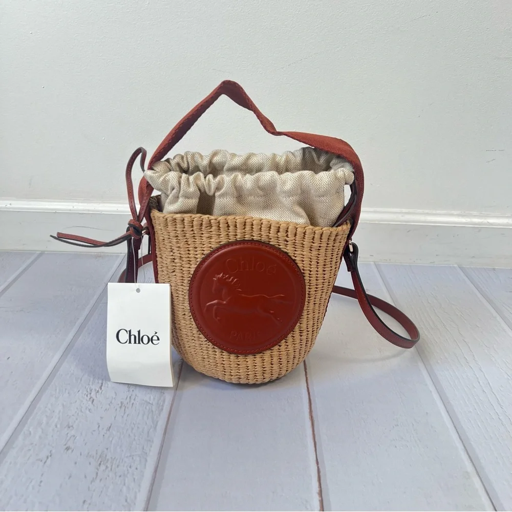 Chloé Small Horse Medal Basket In Natural Fibers; Sepia Brown - Picture 4 of 9